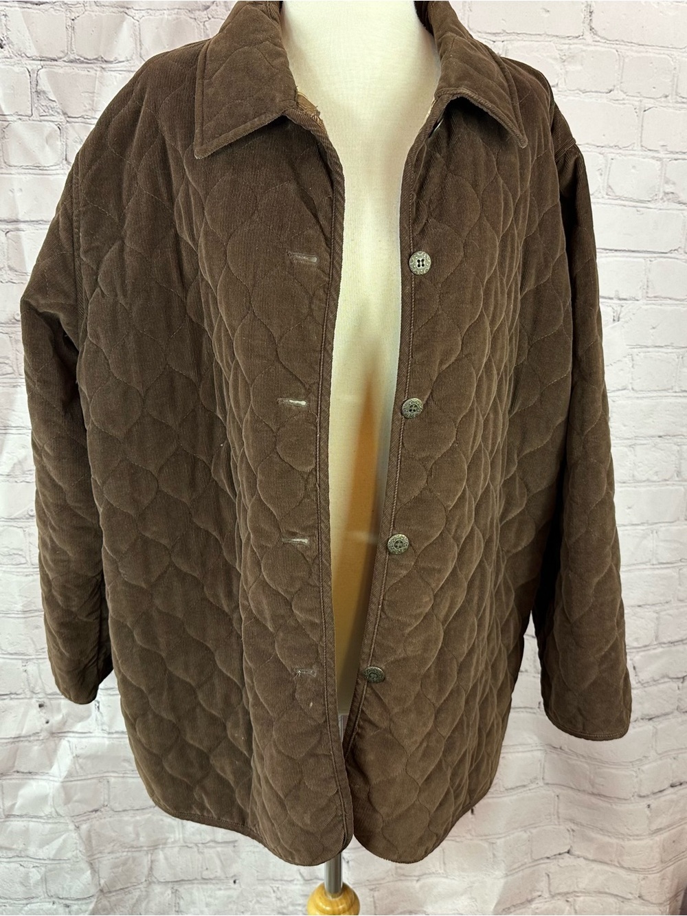 Alfred Dunner Brown Quilted Button-Front Jacket corduroy women 18W layer neutral